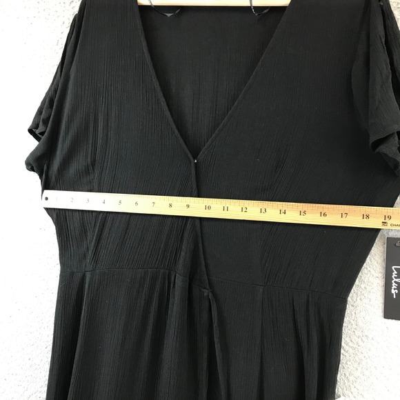 New Lulus Black Wrap Maxi Dress Flutter Sleeve Tie Waist Textured L - Picture 6 of 12